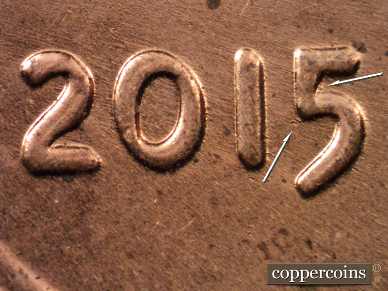 Die-stage C marker on 2015P•1DO•001 (2015 Doubled Die Obverse).