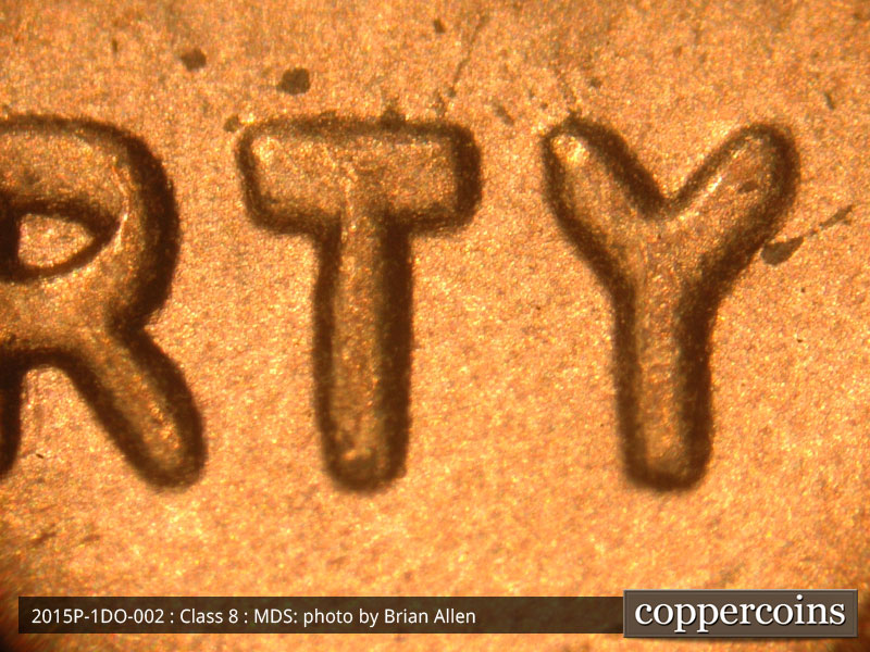 Die-stage B marker on 2015P•1DO•002 (2015 Doubled Die Obverse).