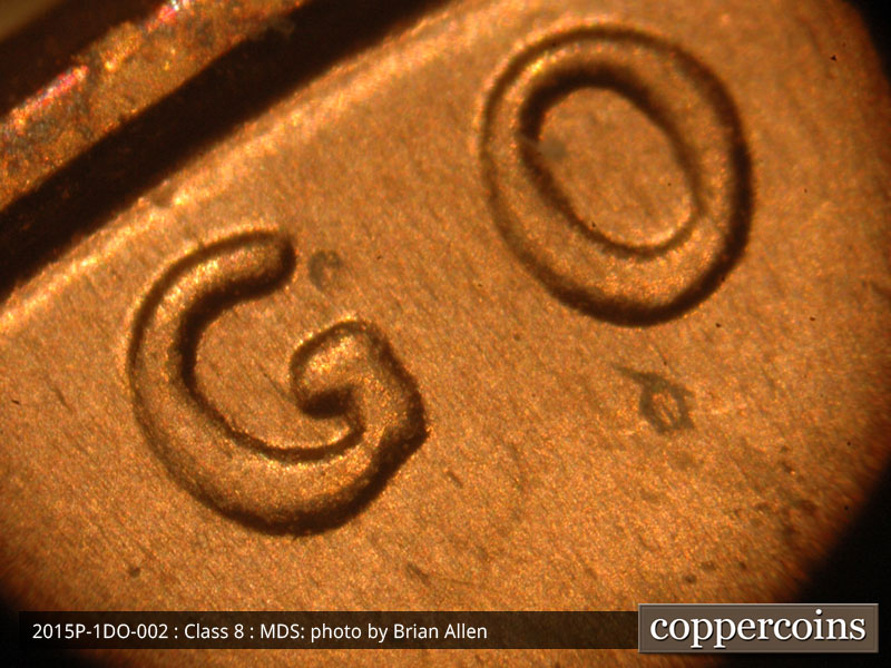 Die-stage B marker on 2015P•1DO•002 (2015 Doubled Die Obverse).