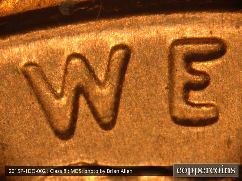 Die-stage B marker on 2015P•1DO•002 (2015 Doubled Die Obverse).