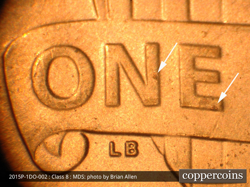 Die-stage B marker on 2015P•1DO•002 (2015 Doubled Die Obverse).