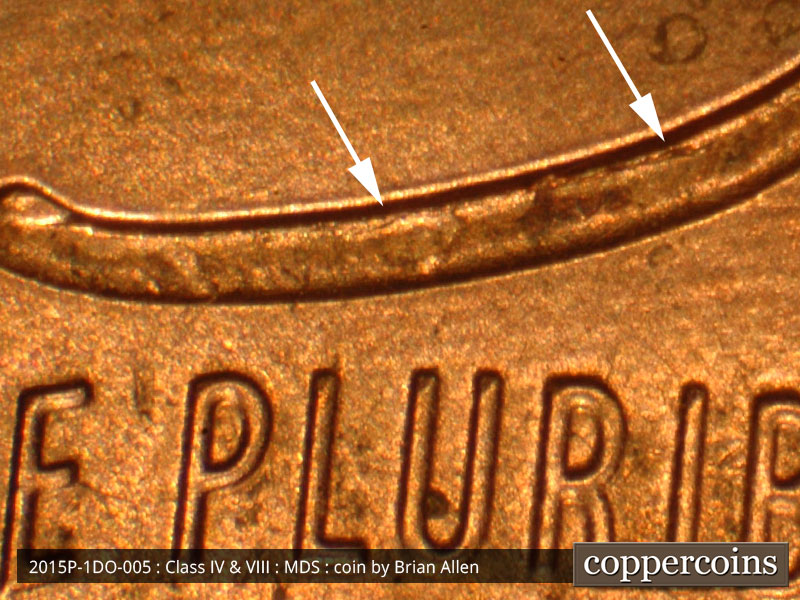 Die-stage B marker on 2015P•1DO•005 (2015 Doubled Die Obverse).