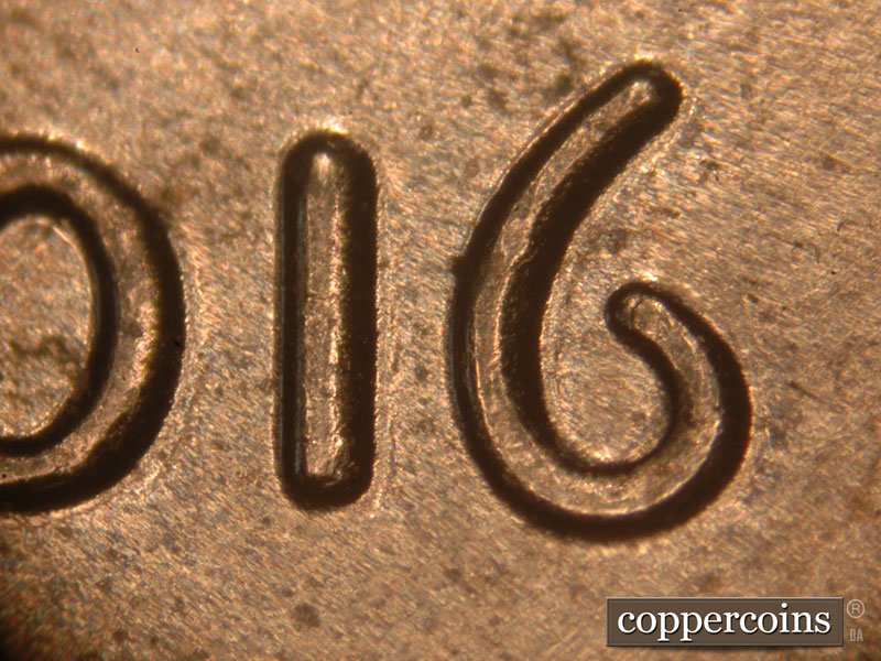 Die-stage C marker on 2016P•1DO•001 (2016 Doubled Die Obverse).