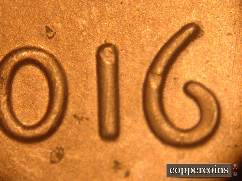 Die-stage B marker on 2016P•1DO•002 (2016 Doubled Die Obverse).