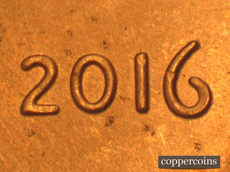 Die-stage B marker on 2016P•1DO•002 (2016 Doubled Die Obverse).