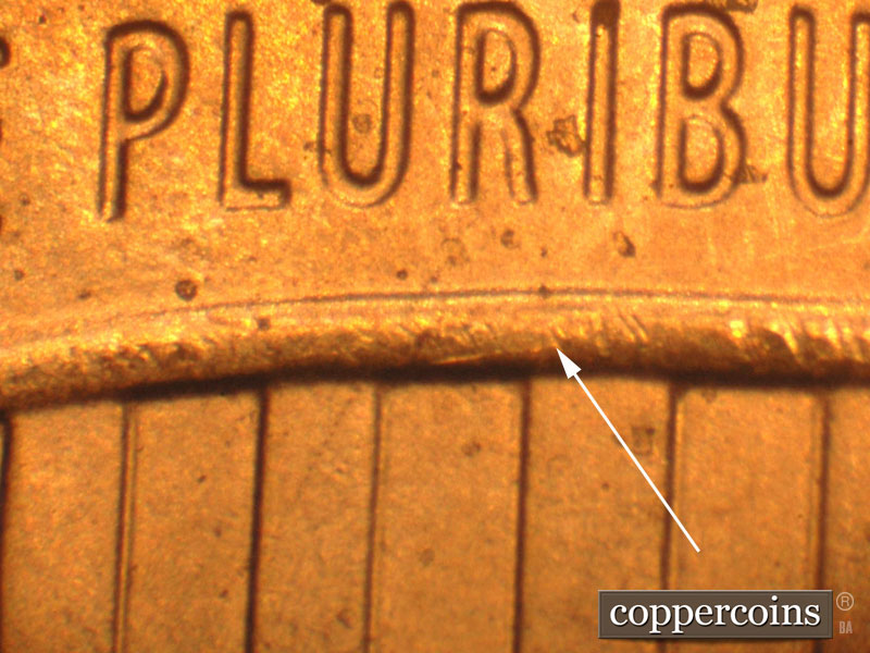 Die-stage B marker on 2016P•1DO•002 (2016 Doubled Die Obverse).
