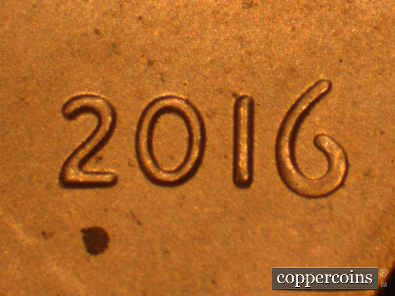 Die-stage B marker on 2016P•1DO•003 (2016 Doubled Die Obverse).