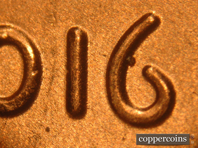 Die-stage B marker on 2016P•1DO•005 (2016 Doubled Die Obverse).
