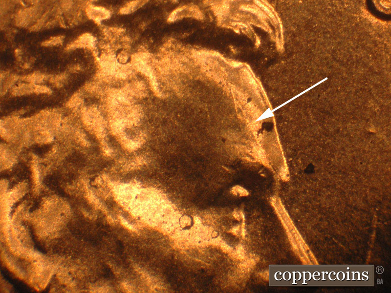 Die-stage B marker on 2016P•1DO•005 (2016 Doubled Die Obverse).