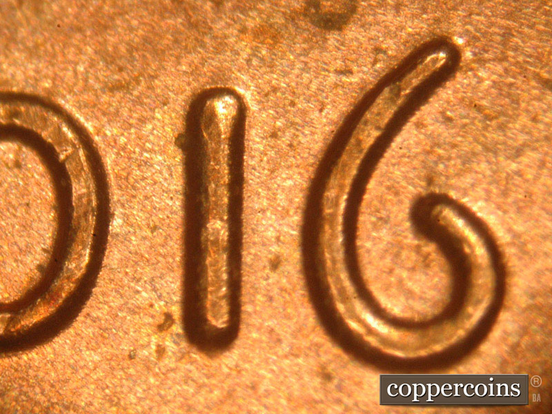 Die-stage A marker on 2016P•1DO•006 (2016 Doubled Die Obverse).