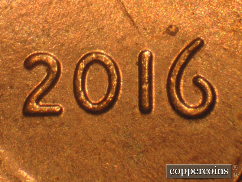Die-stage A marker on 2016P•1DO•006 (2016 Doubled Die Obverse).