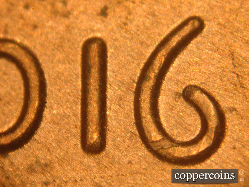 Die-stage B marker on 2016P•1DO•007 (2016 Doubled Die Obverse).