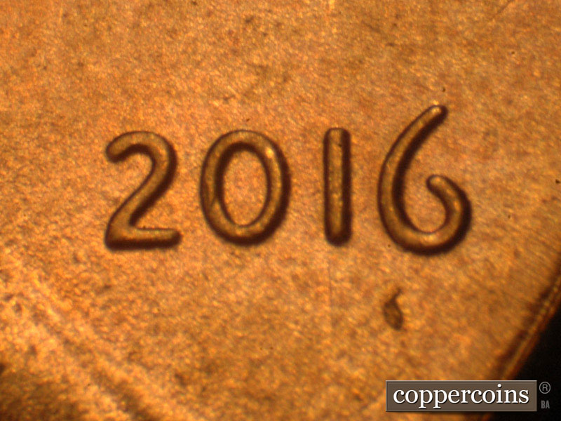 Die-stage B marker on 2016P•1DO•008 (2016 Doubled Die Obverse).