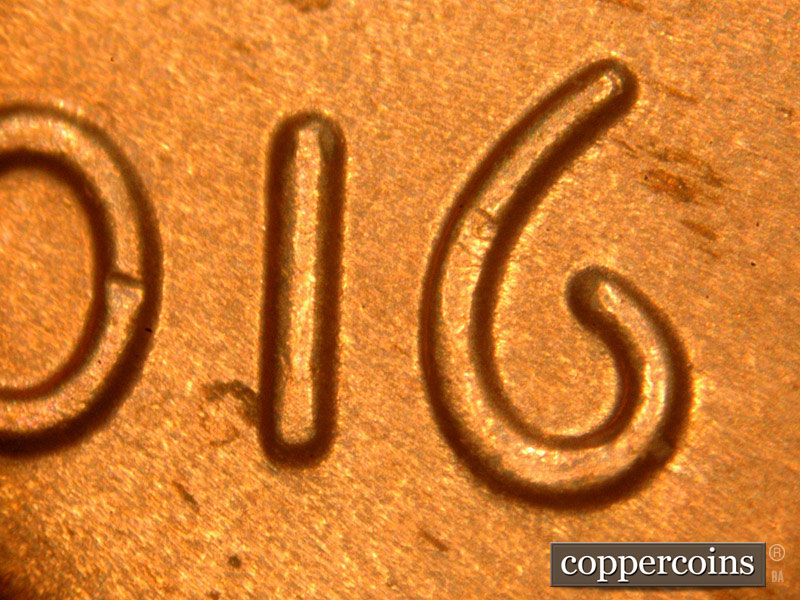 Die-stage B marker on 2016P•1DO•009 (2016 Doubled Die Obverse).