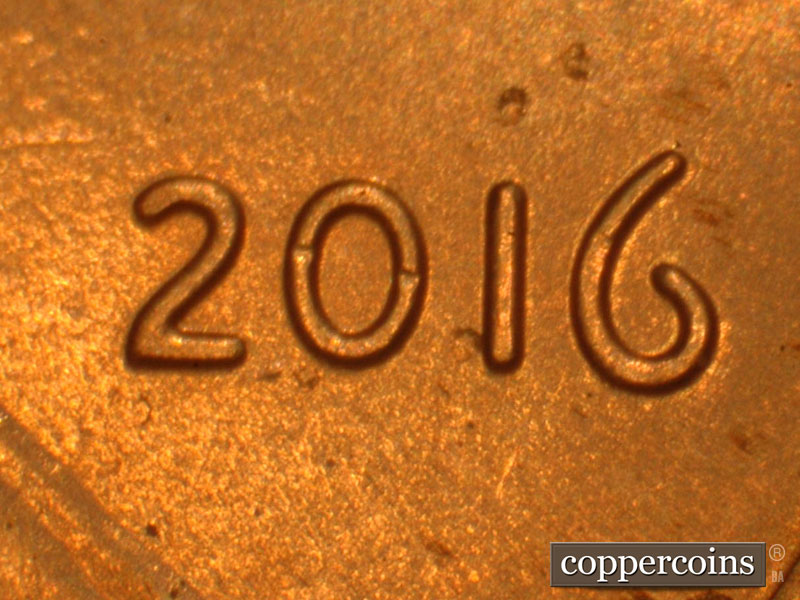 Die-stage B marker on 2016P•1DO•009 (2016 Doubled Die Obverse).