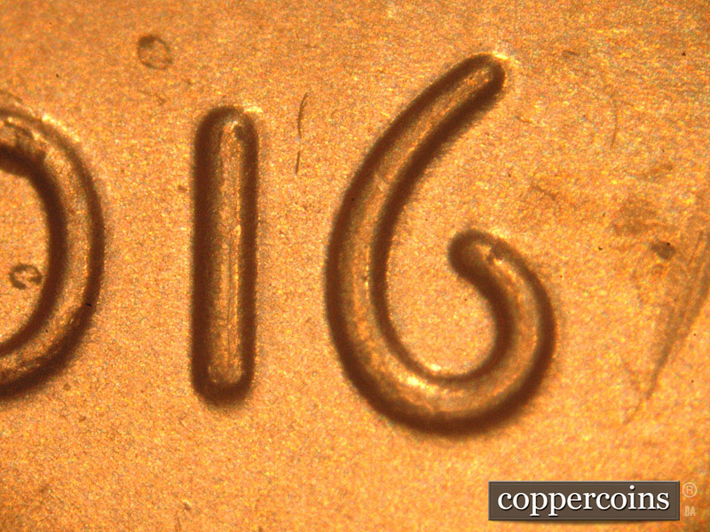 Die-stage B marker on 2016P•1DO•012 (2016 Doubled Die Obverse).