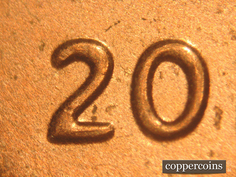 2016 Lincoln cent obverse, CopperCoins die 2016P•1DO•013 — An obvious spread on the 2 and 0 of the date.