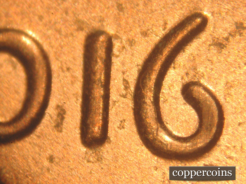 Die-stage B marker on 2016P•1DO•013 (2016 Doubled Die Obverse).