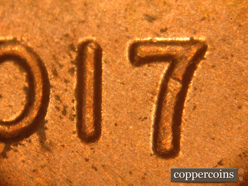 Die-stage B marker on 2017P•1DO•001 (2017 Doubled Die Obverse).