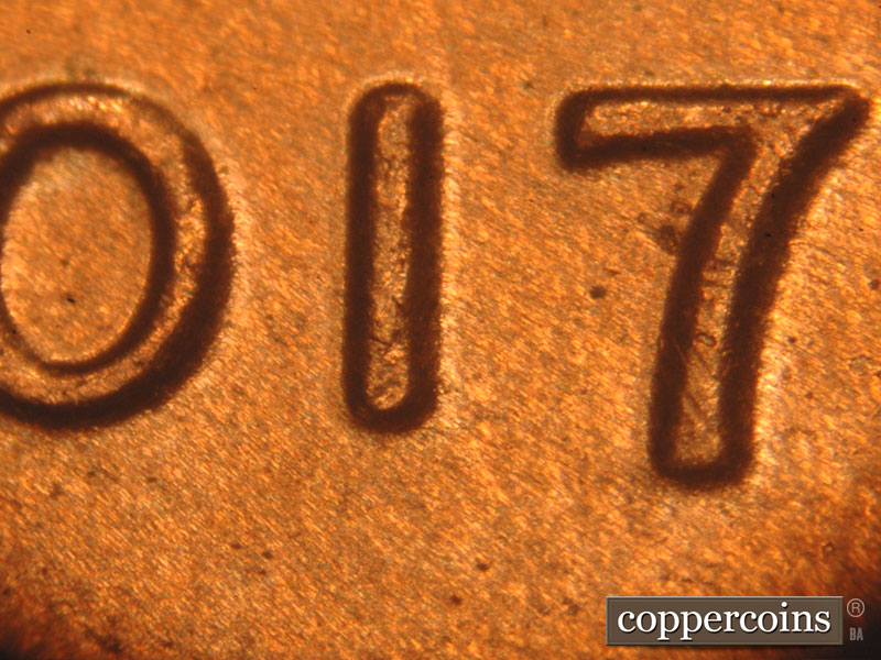 Die-stage B marker on 2017P•1DO•002 (2017 Doubled Die Obverse).