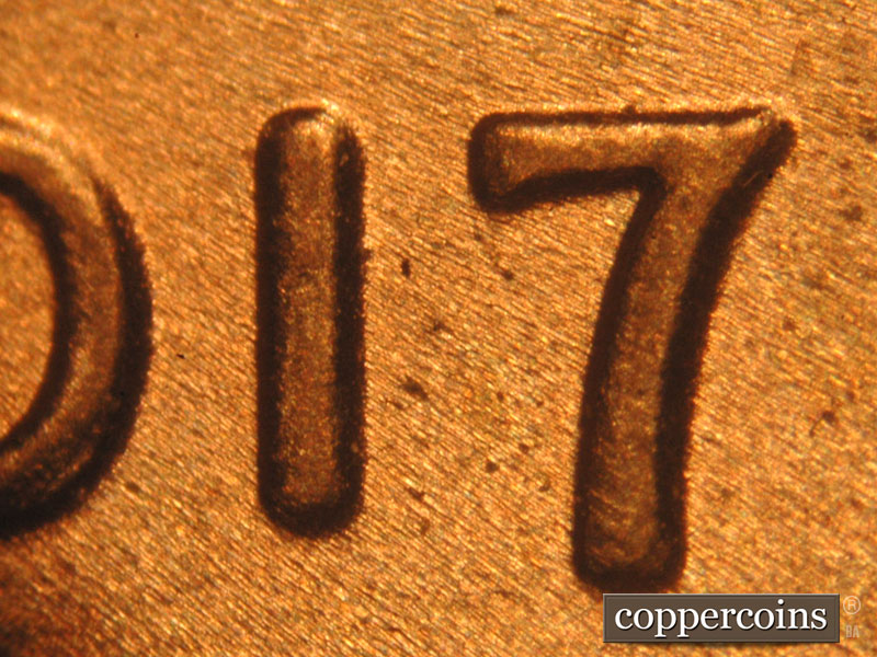 Die-stage B marker on 2017P•1DO•004 (2017 Doubled Die Obverse).