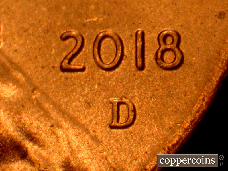 Die-stage C marker on 2018D•1DR•001 (2018 Doubled Die Reverse).