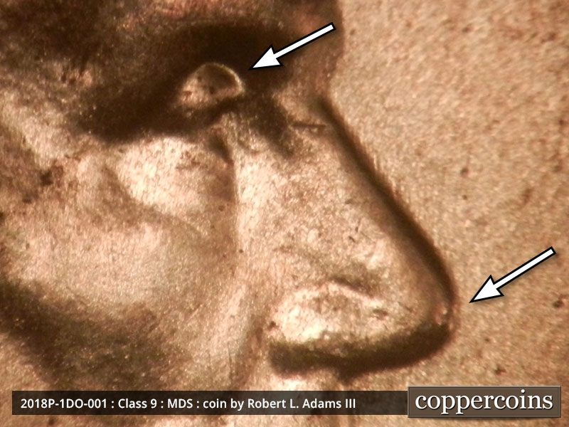 Die-stage B marker on 2018P•1DO•001 (2018 Doubled Die Obverse).