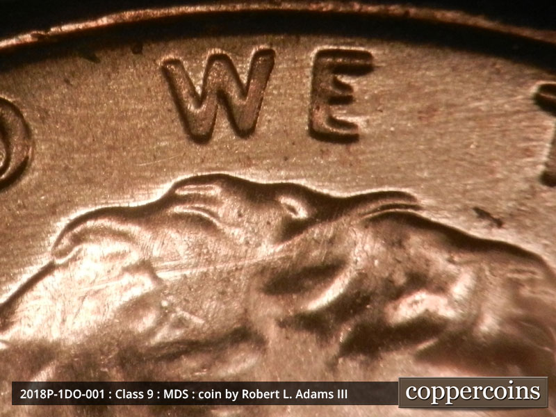 Die-stage B marker on 2018P•1DO•001 (2018 Doubled Die Obverse).