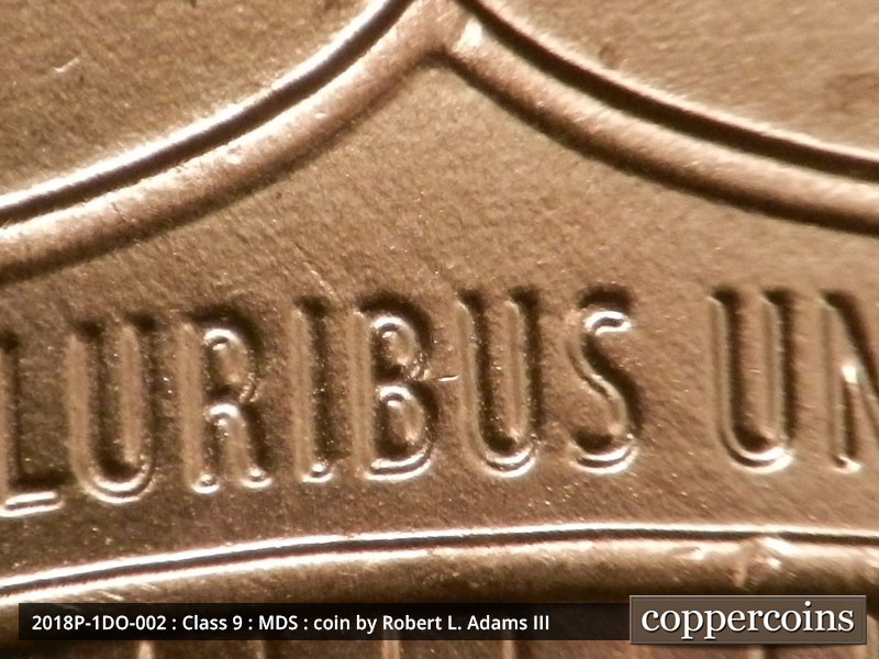 Die-stage B marker on 2018P•1DO•002 (2018 Doubled Die Obverse).