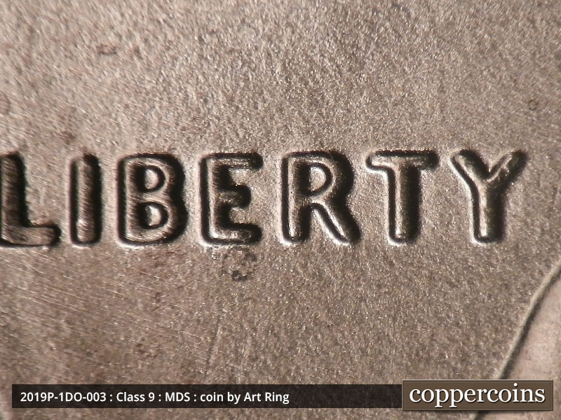 2019 Lincoln cent obverse, CopperCoins die 2019P•1DO•003.