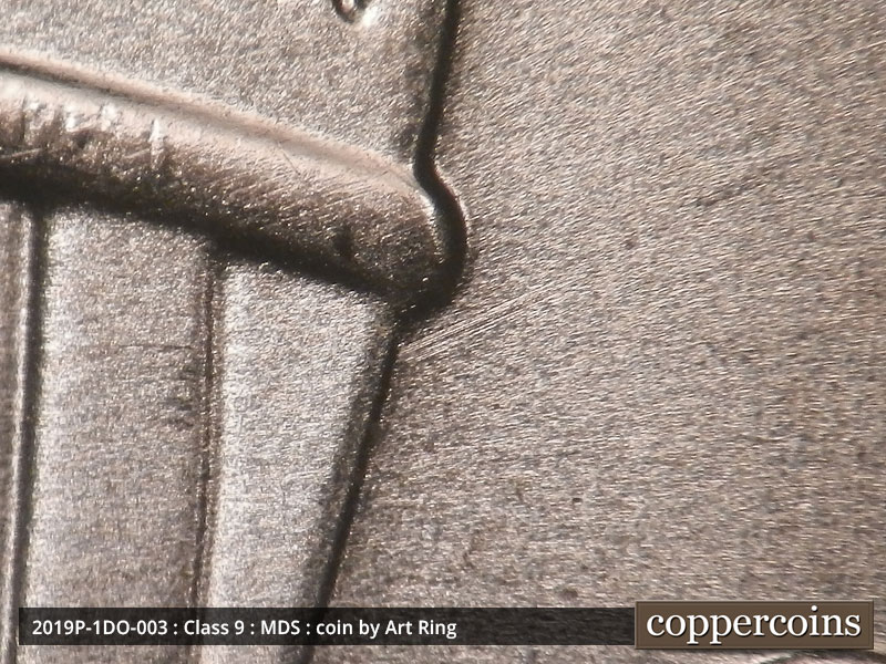Die-stage B marker on 2019P•1DO•003 (2019 Doubled Die Obverse).