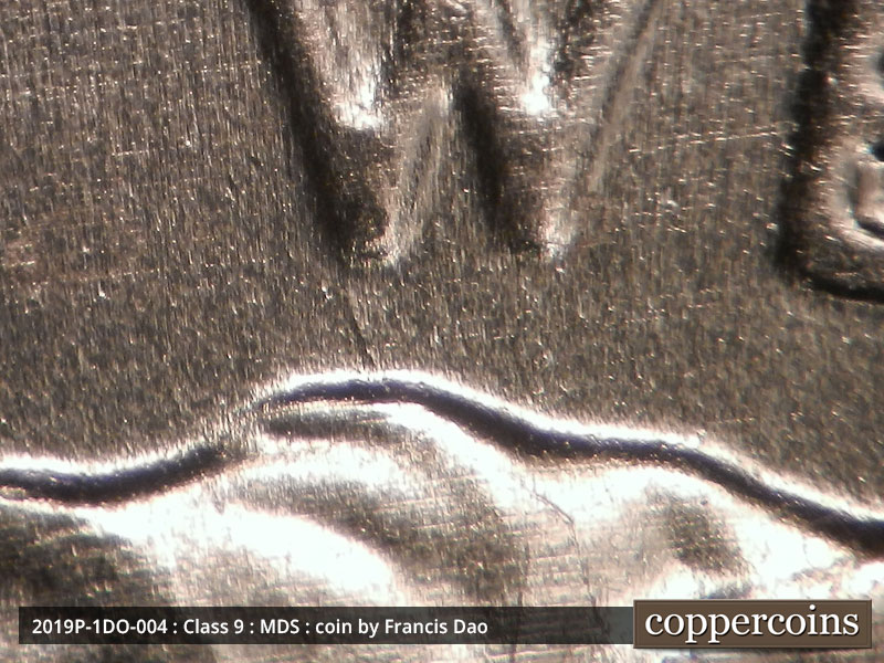 Die-stage B marker on 2019P•1DO•004 (2019 Doubled Die Obverse).