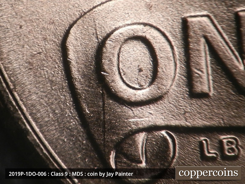 Die-stage B marker on 2019P•1DO•006 (2019 Doubled Die Obverse).