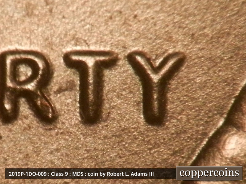 Die-stage B marker on 2019P•1DO•009 (2019 Doubled Die Obverse).
