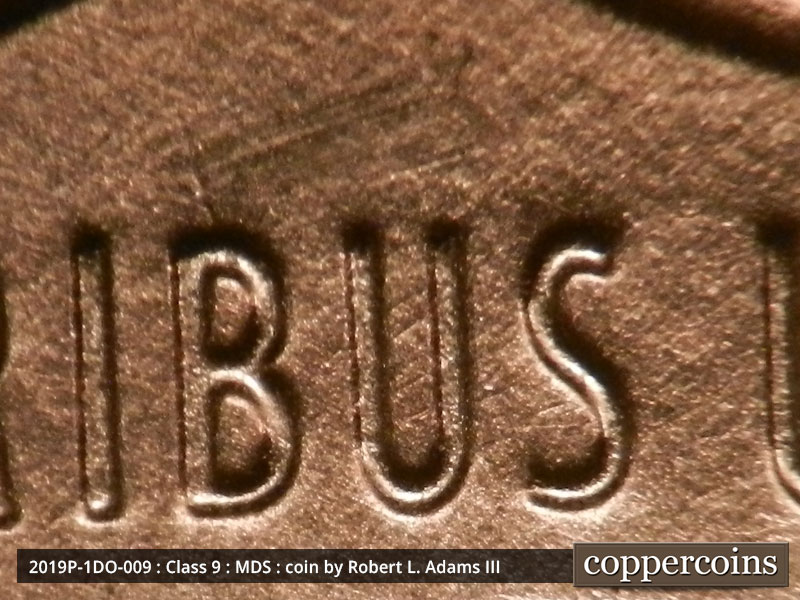 Die-stage B marker on 2019P•1DO•009 (2019 Doubled Die Obverse).