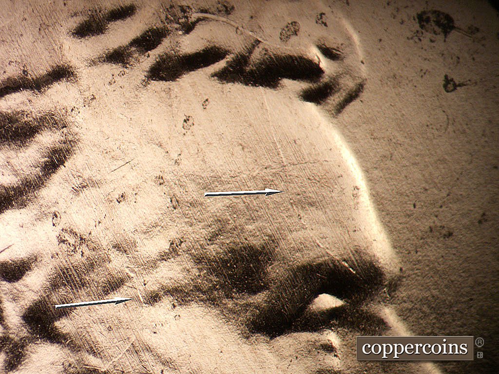 Die-stage B marker on 2019P•1DO•011 showing Die crack on forehead.