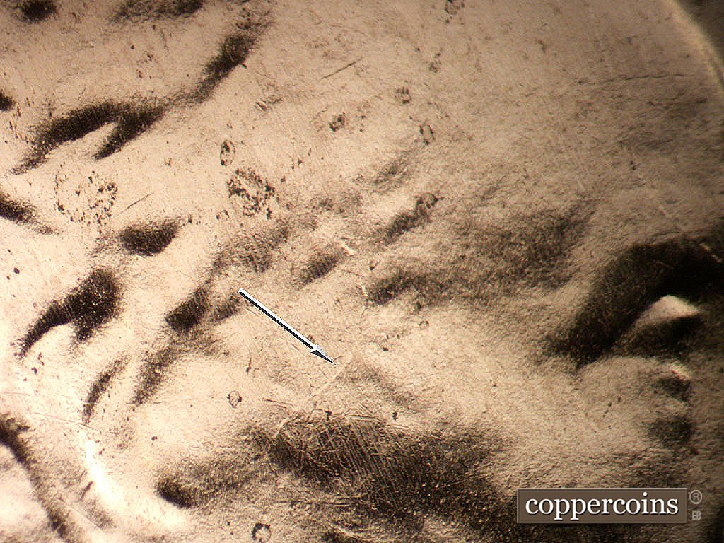 Die-stage B marker on 2019P•1DO•011 showing Die crack through jaw area.