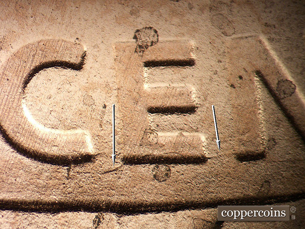 Die-stage B marker on 2019P•1DO•011 showing Die crack across bottom of CENT.