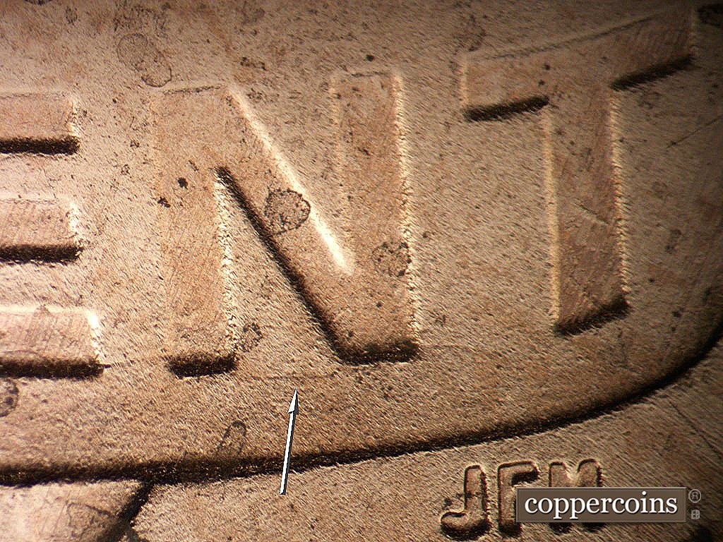 Die-stage B marker on 2019P•1DO•011 showing Die crack across bottom of CENT.