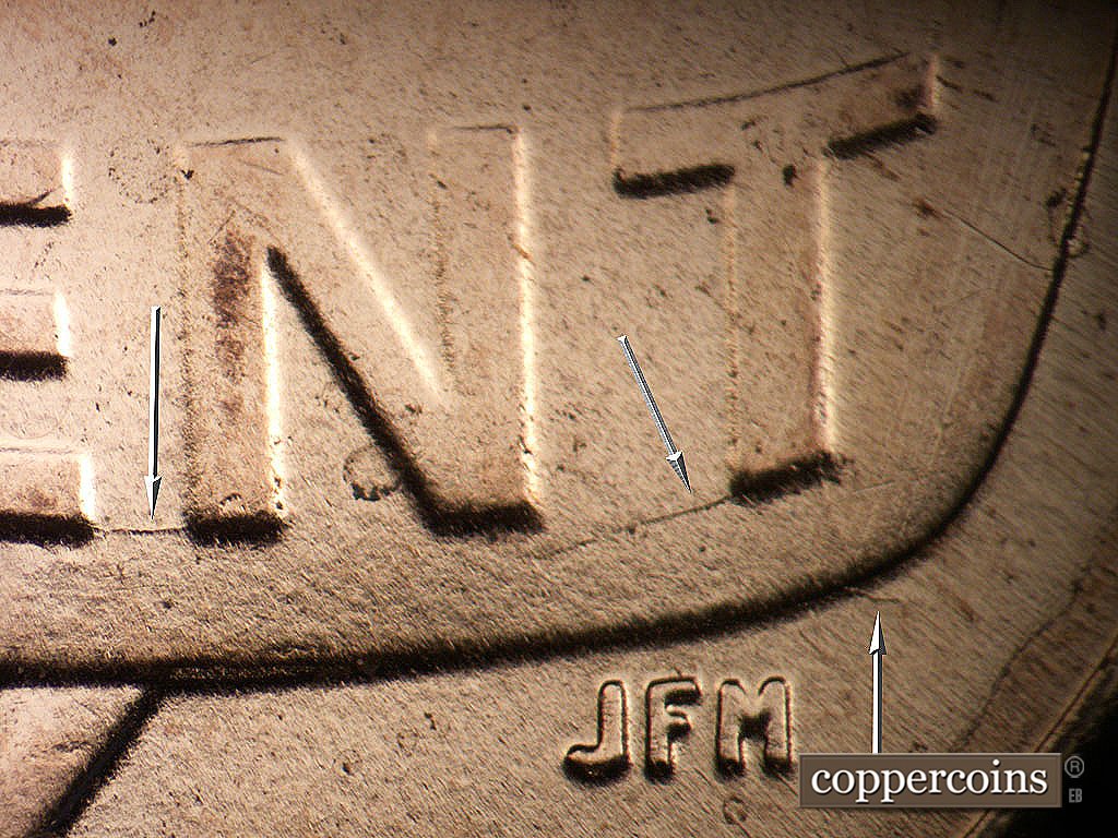 Die-stage C marker on 2019P•1DO•012 showing Die crack along the bottom of CENT.