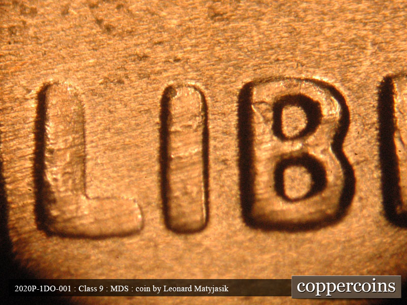 2020 Lincoln cent obverse, CopperCoins die 2020P•1DO•001 — LIB in LIBERTY.