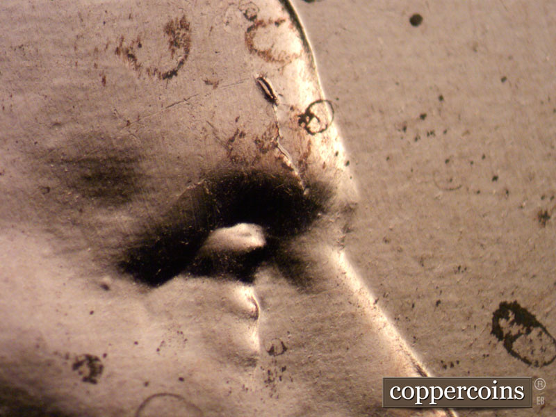 Die-stage C marker on 2021P•1DO•003 showing Die crack on forehead.