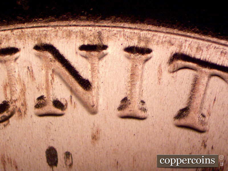 2022 Lincoln cent obverse, CopperCoins die 2022D•1DR•001 — Doubling on UNITED.