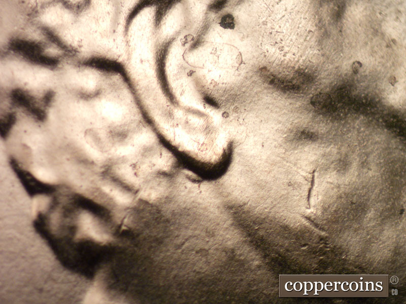 2024 Lincoln cent obverse, CopperCoins die 2024D•1DO•001 — Extra earlobe south of primary.